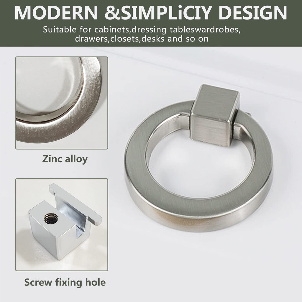 Modern Cabinet Drawer Pull Handle Dresser Wardrobe Cupboard Knob Ring Pack of 4 (Brushed)
