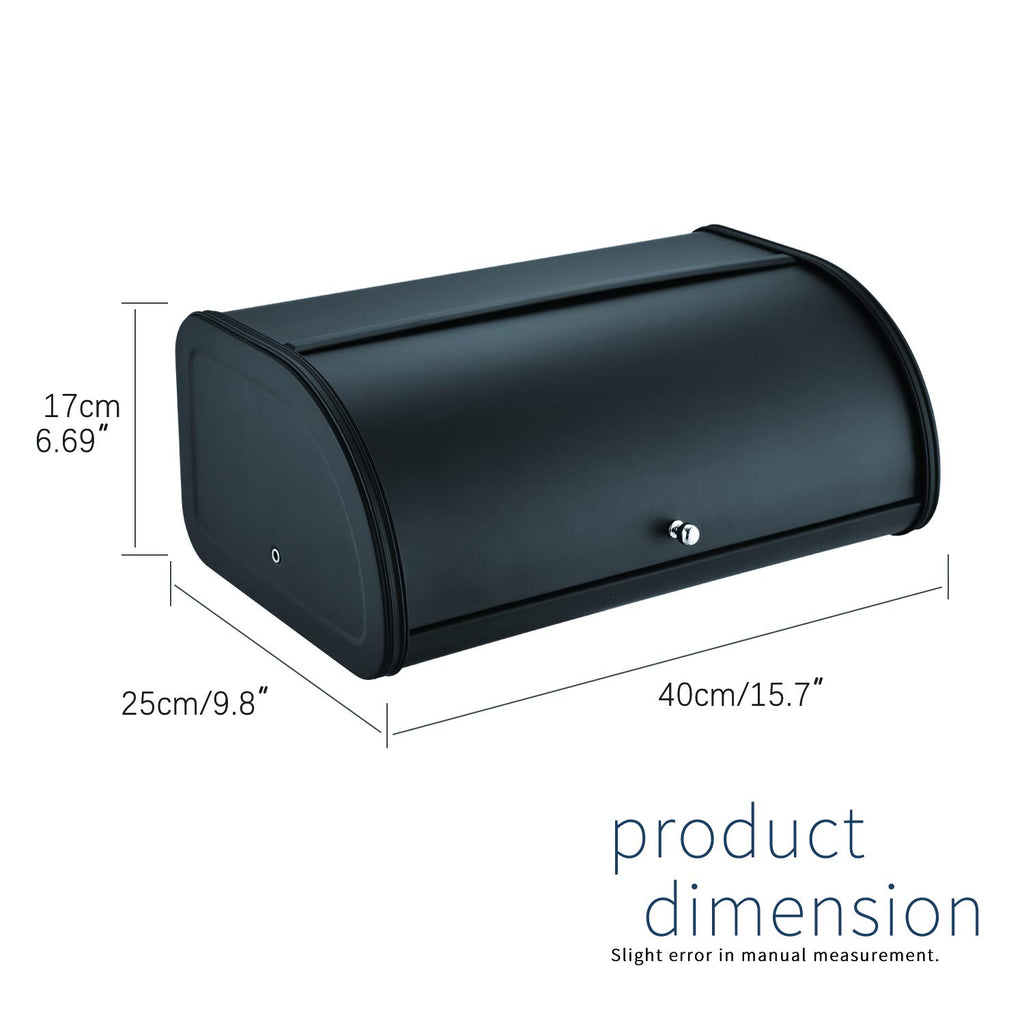 Stainless Steel with Roll Up Lid, For Easy Kitchen Counter Storage, Bread Bin Holder,17.5X11.5X7.5 inch, Matte Black