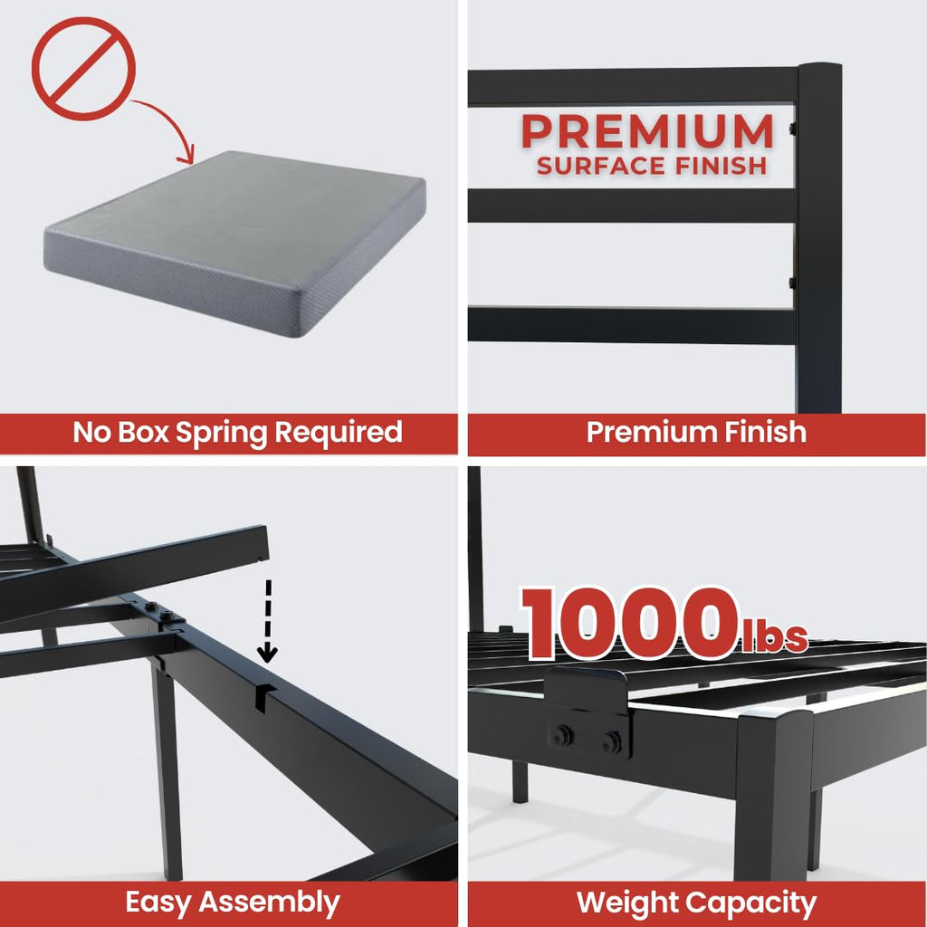 Metal Platform Bed Frame with Antique Victorian Wrought Iron-Art Headboard and Footboard (Black, Full, Modern)