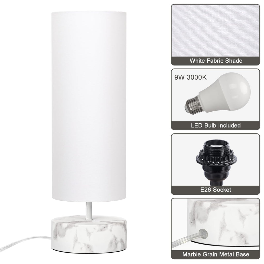 Touch Table Lamp with Marble Grain Metal Base, 3 Way Dimmable Bedside Lamp