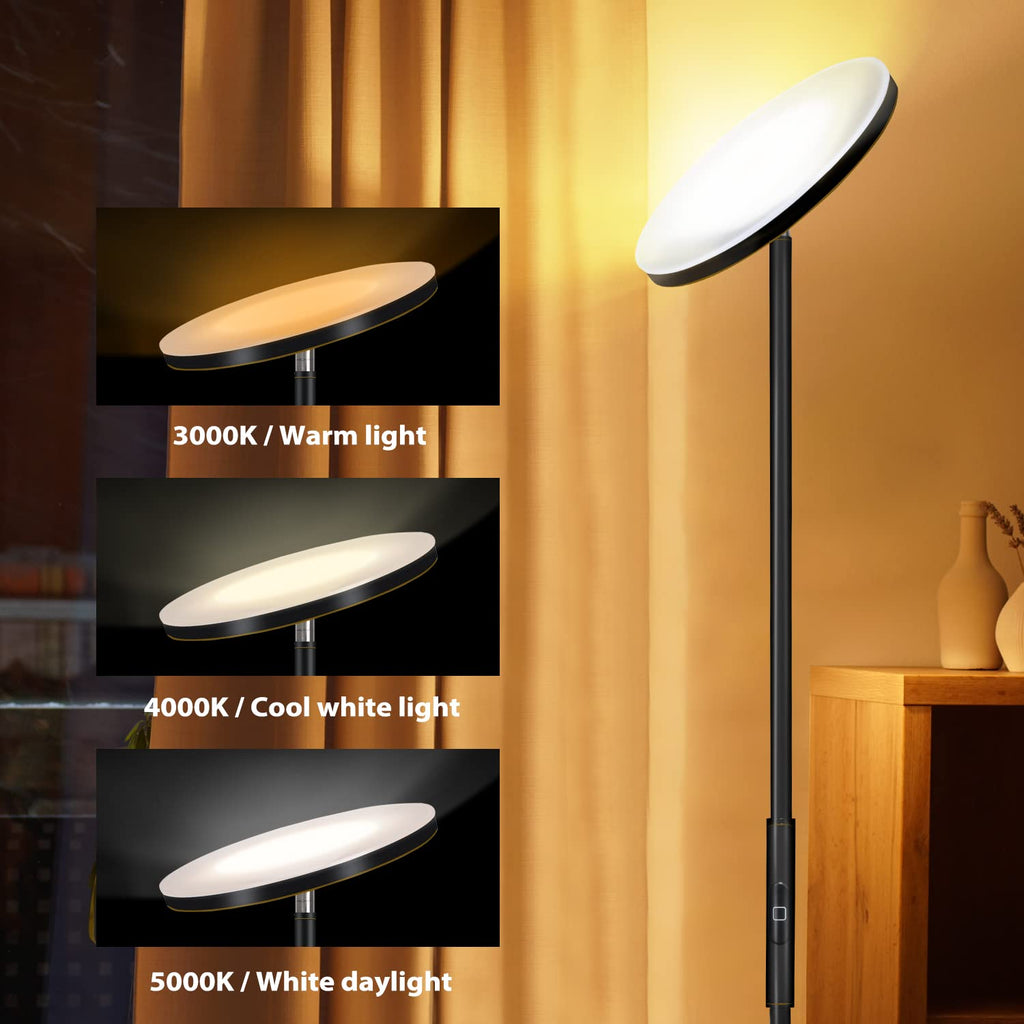 LED Torchiere Floor Lamp with Remote, Stepless Dimmable, Black Gold