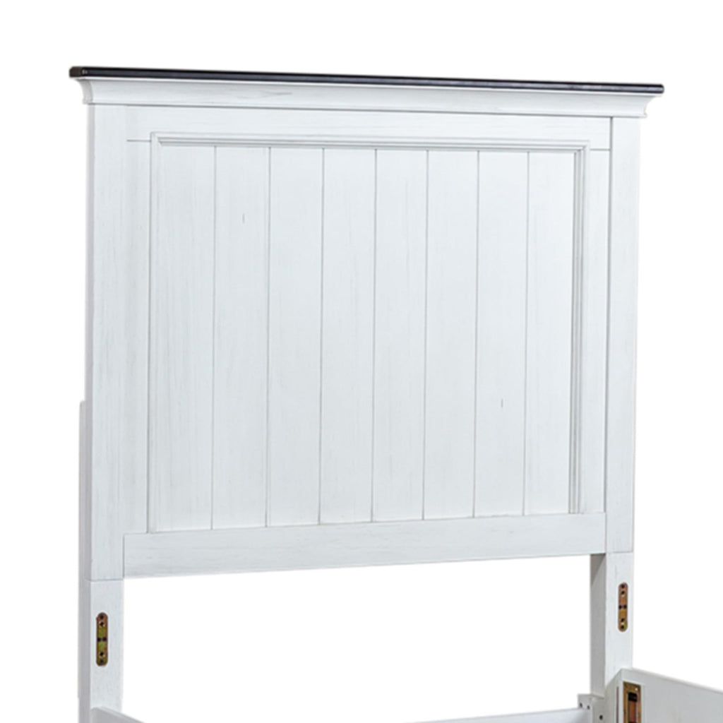 Allyson Park Panel Bed Cottage - Wirebrushed White w/Charcoal Tops