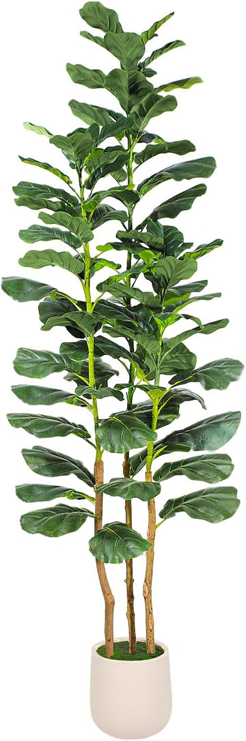 6ft Artificial Fiddle Leaf Fig Tree with White Planter, Tall Fake Plant with Natural Wood Trunk and Lifelike Leaves