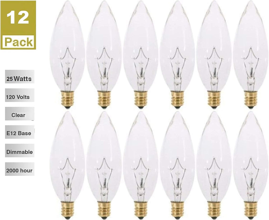 25 watt Candelabra Bulbs, Decorative Incandescent Chandelier Light Bulbs Candle Light Bulbs CTC Chandelier Bulbs