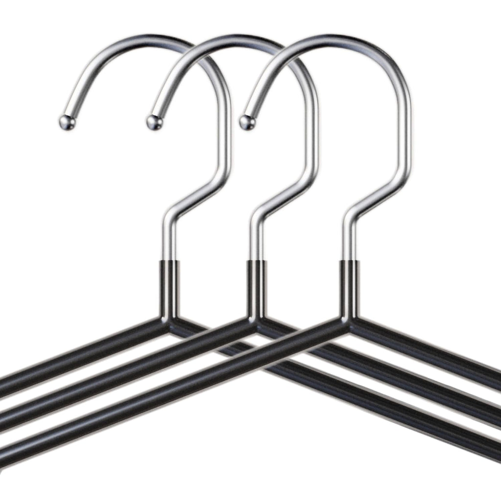 Metal Hangers Non-Slip Suit Coat Hangers Chrome and Black Friction, Metal Clothes Hanger with Rubber Coating, 16