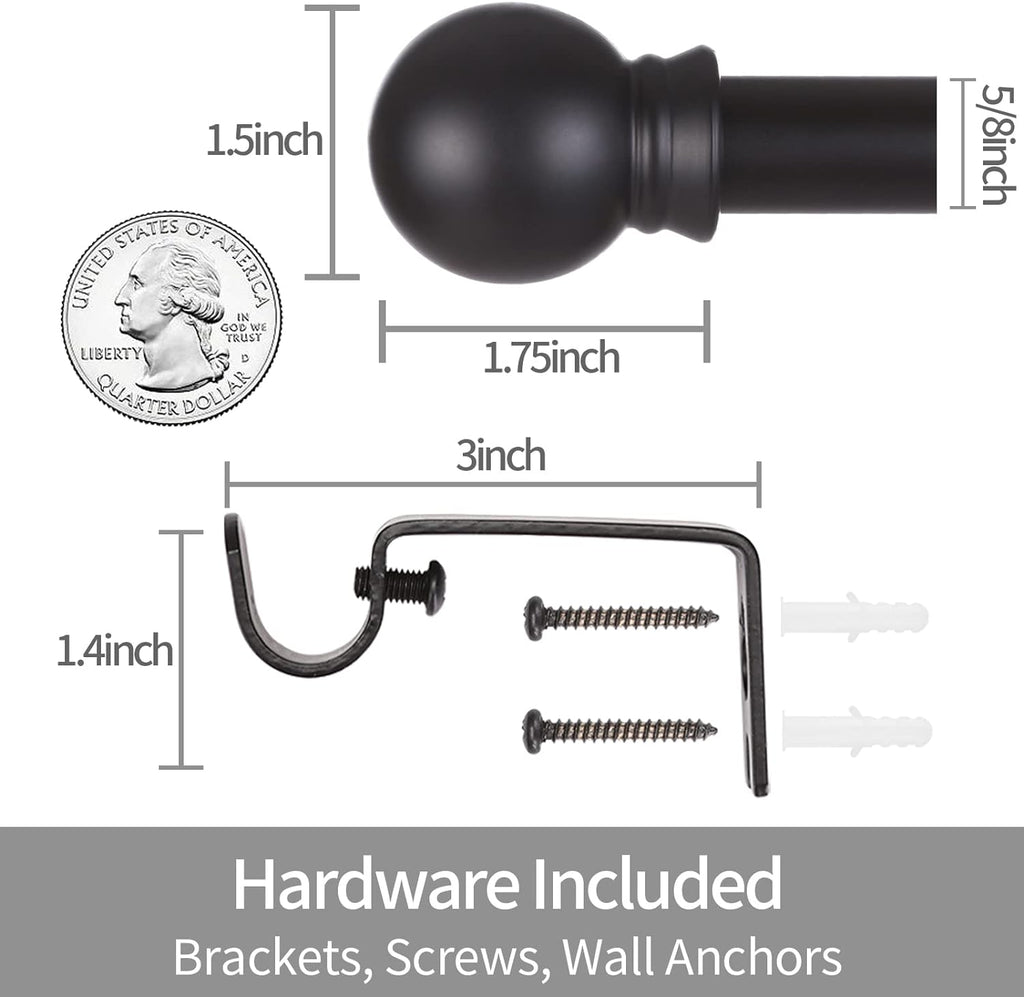 Curtain Rods for Windows 48 to, 5/8" Matte Black Curtain Rod, Stainless Steel Small Curtain Rods Curtain