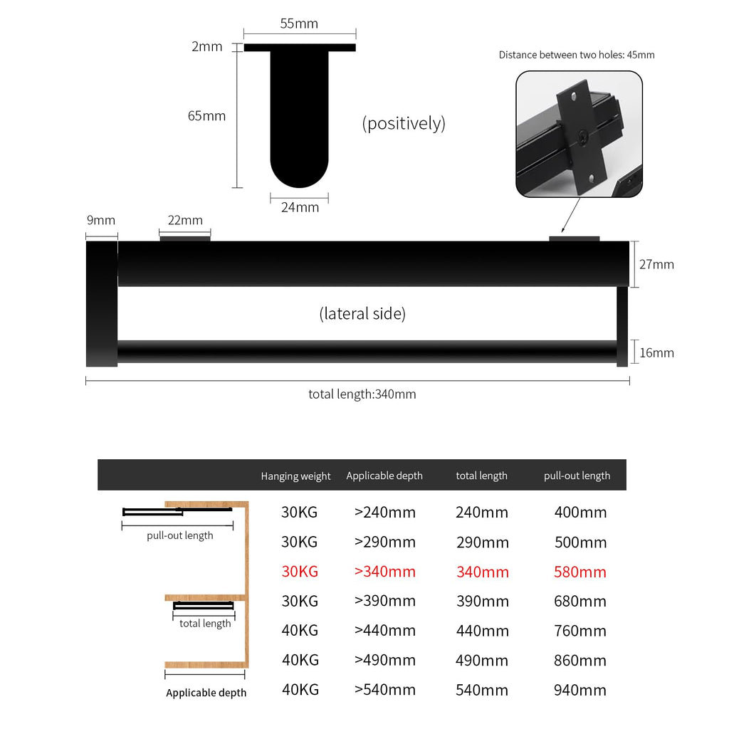 Pull out closet rod valet rod closet pull out pants rack for closet black valet rods for closets 13-3/8 inch pull out