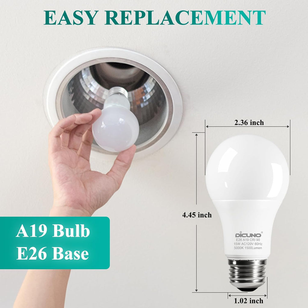 A19 LED Bulb 100W Equivalent, 1500 LM, Daylight White 5000K, 6-Pack