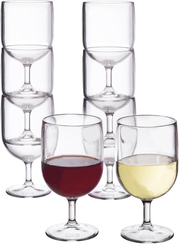 Stackable 8 ounce Plastic Wine Stems in Clear | Set of 8 Reusable, BPA-free, Made in the USA, Top-rack Dishwasher Safe
