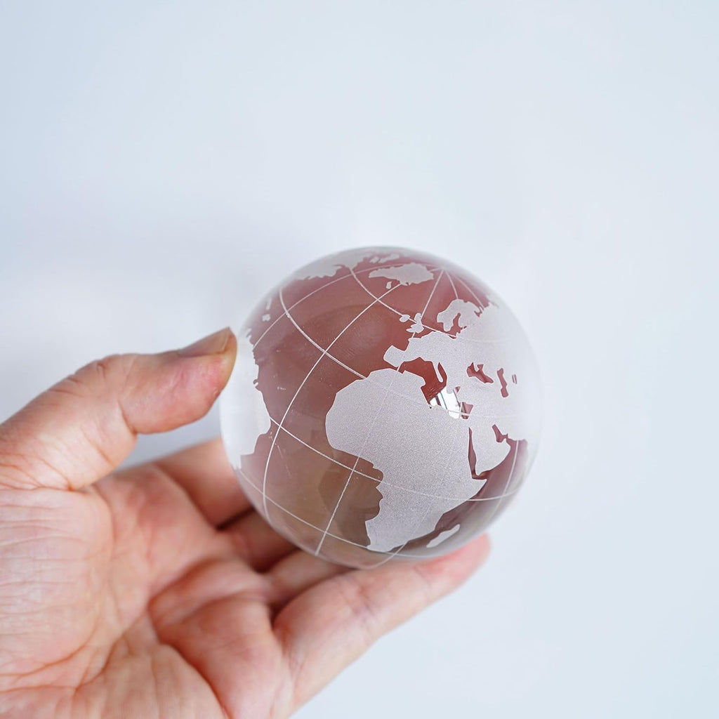 3.15in Crystal Earth Globe with Stand Glass World Globe Paperweight