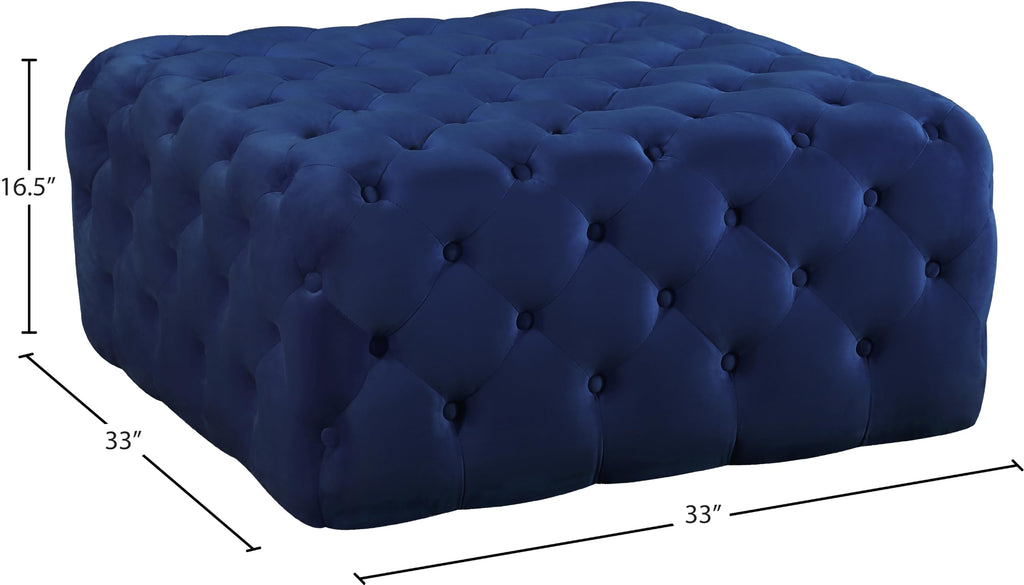 Ariel Collection Modern | Contemporary Navy Velvet Upholstered Ottoman/Bench with Deep Button Tufting, Solid Wood