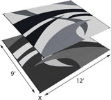 Outdoor Patio / RV Camping Mat - Swirl (Black/White, 9-Feet x 12-Feet)