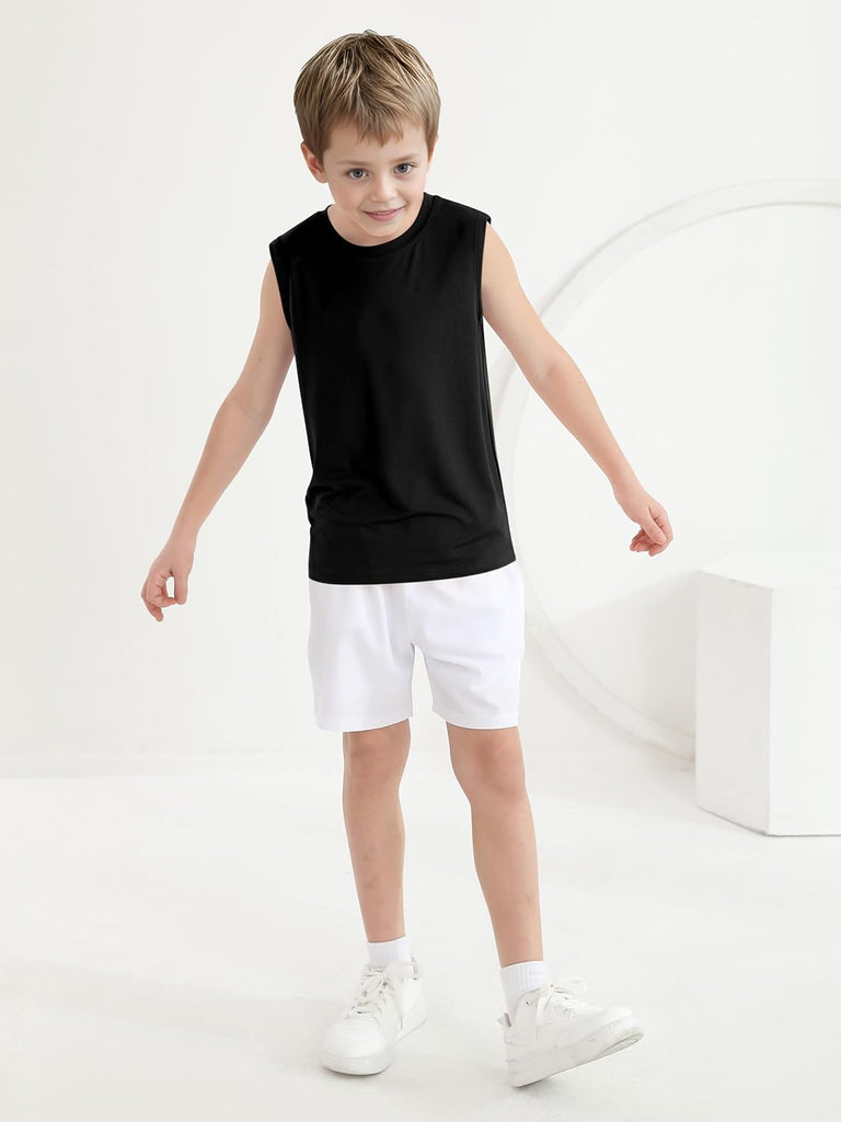 4 Pack Boys Dry-Fit Active Athletic Performance Tank Top Sleeveless Workout Training Shirts