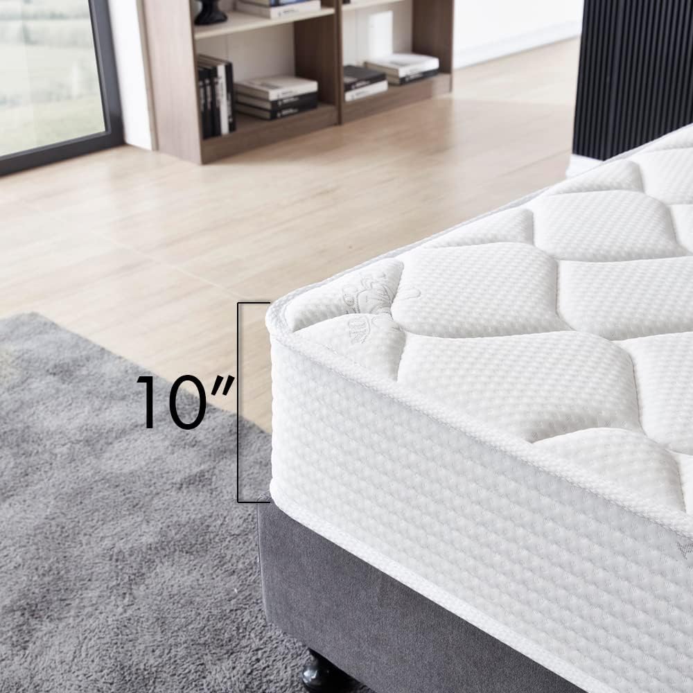 California King Mattress 10 Inches White - Medium Firm Pocket Coil Hybrid Mattress Tight Top High Density Foam