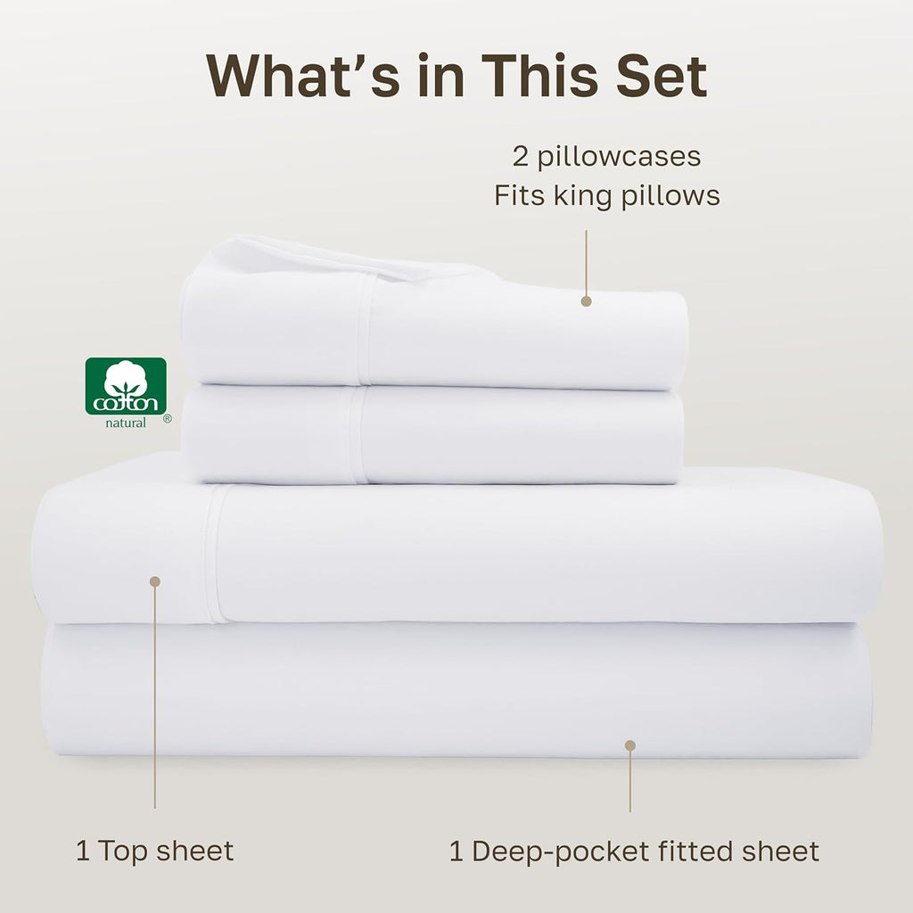 Soft 100% Cotton King Sheet Set, 400 Thread Count Good Housekeeping Award Winner, Silky Smooth Sateen Weave with Deep