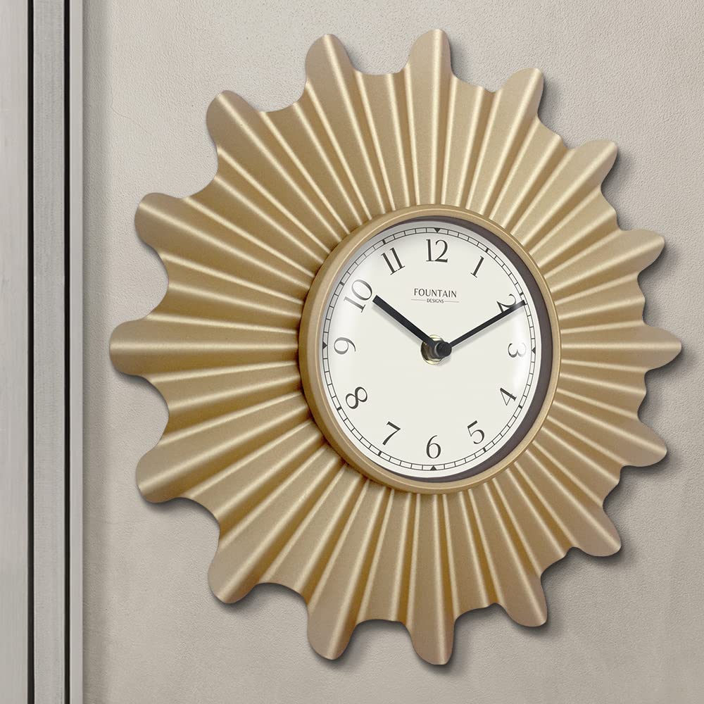 12" Mid Century Modern Starburst Wall Clock, Gold