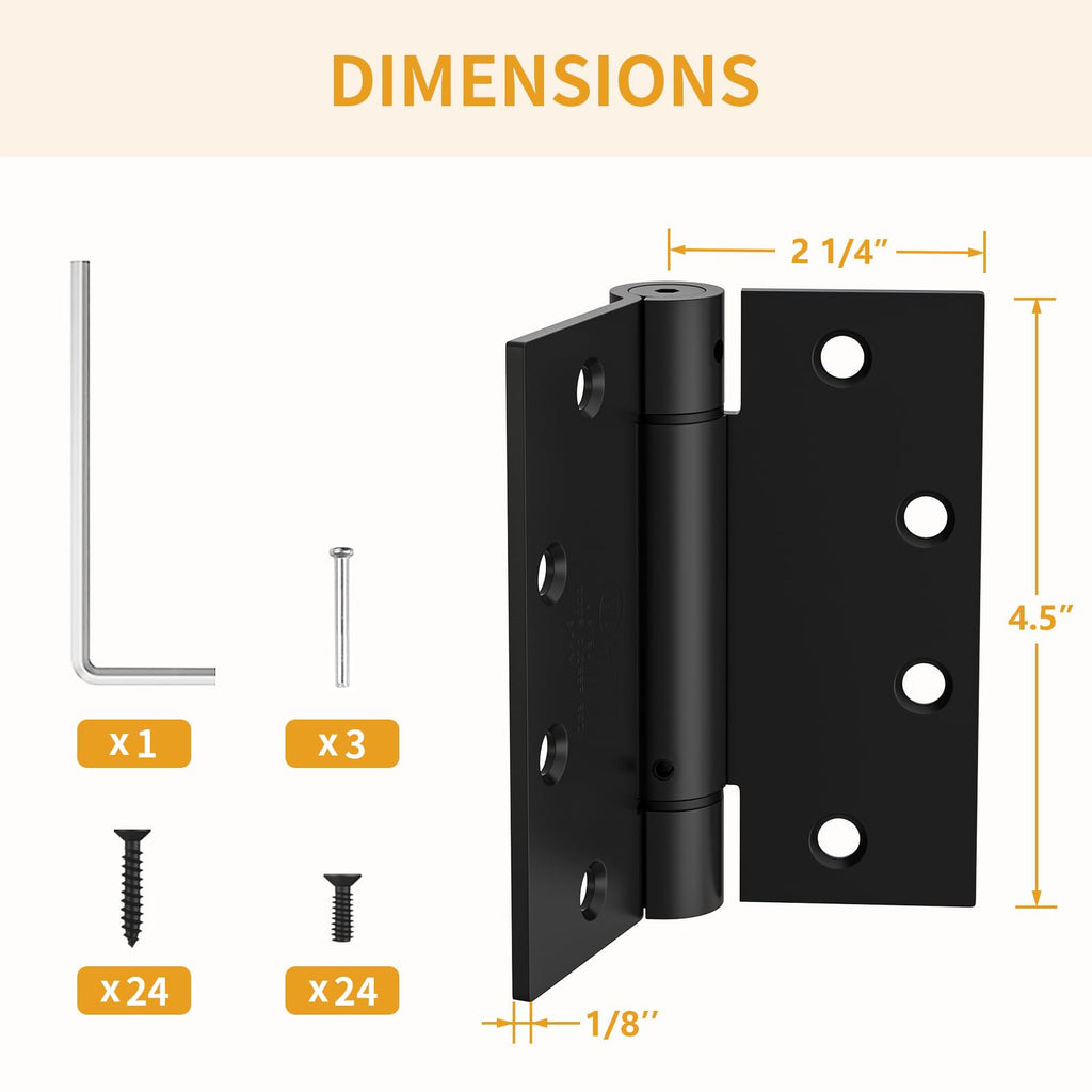 3 Pack Self Closing Door Hinges, 4.5 Inch Spring Loaded Hinges