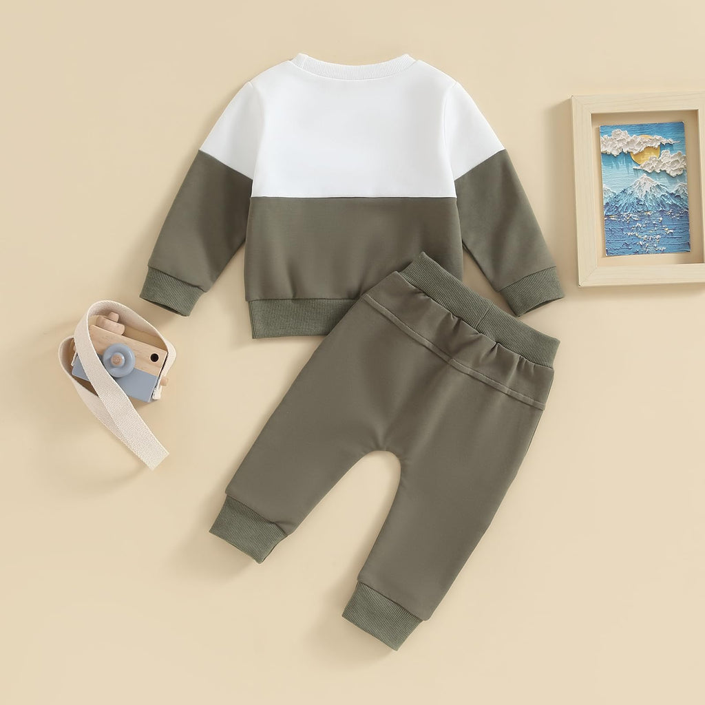 Toddler Baby Boy Clothes Fall Winter Outfit Patchwork Long Sleeve Sweatshirt Tops Stretch Pants Newborn Playwear Set