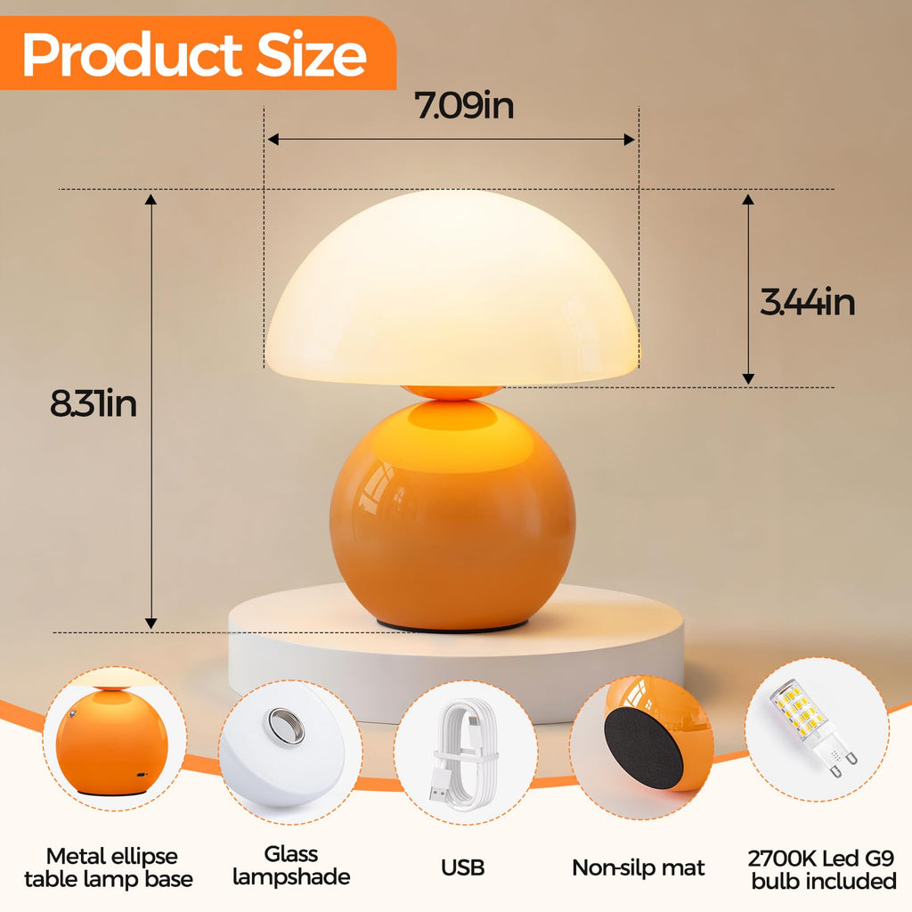 Mushroom Lamp Table Lamp, Portables Cordless Table Lamp,Wireless lamp,Small Bedside Table Touch Lamps,Mini Mushroom