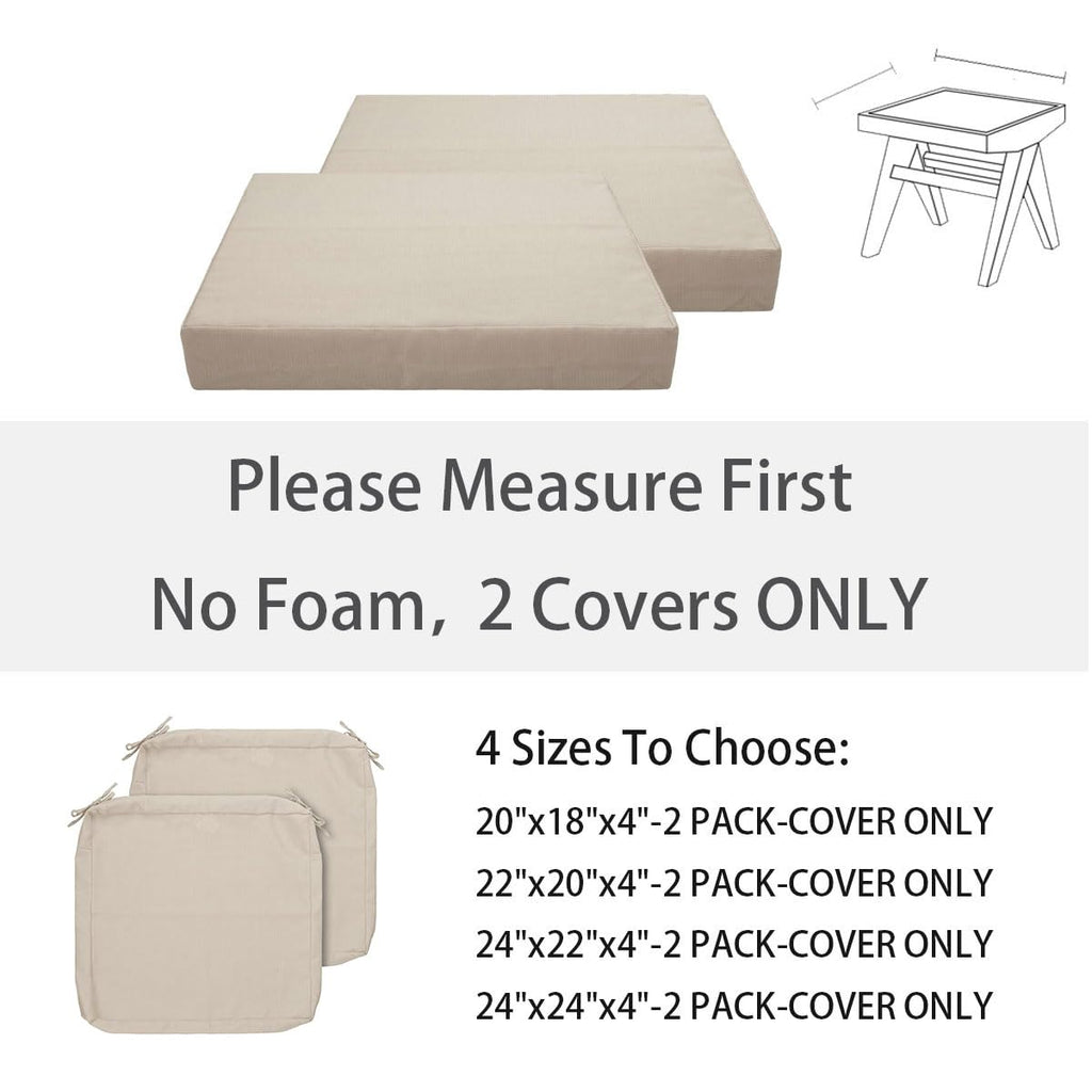 Outdoor Cushion Covers 20 x 18 x 4 inch, Set of 2, Replacement Seat Cushion Cover Furniture Chair, Water