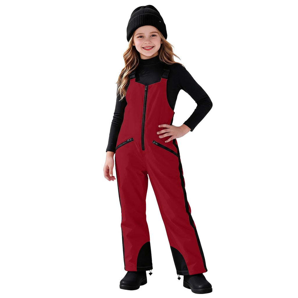 Boys Girls Ski Bib Overalls Adjustable Snowpants Red