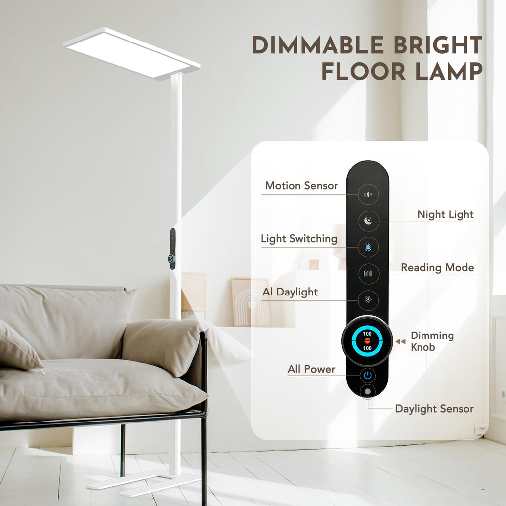 Led Bright Floor Lamp, Eye Care Reading Light, 4000K Daylight