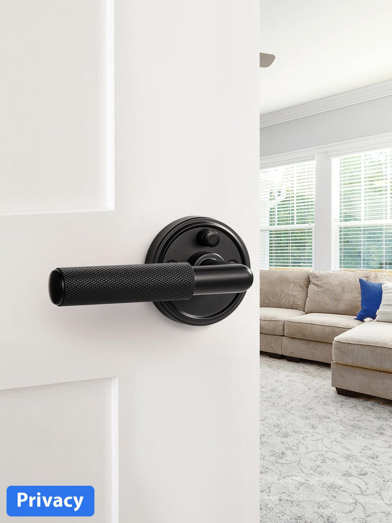 Knurled Door Lever Black Privacy Door Handle, 1 Pack