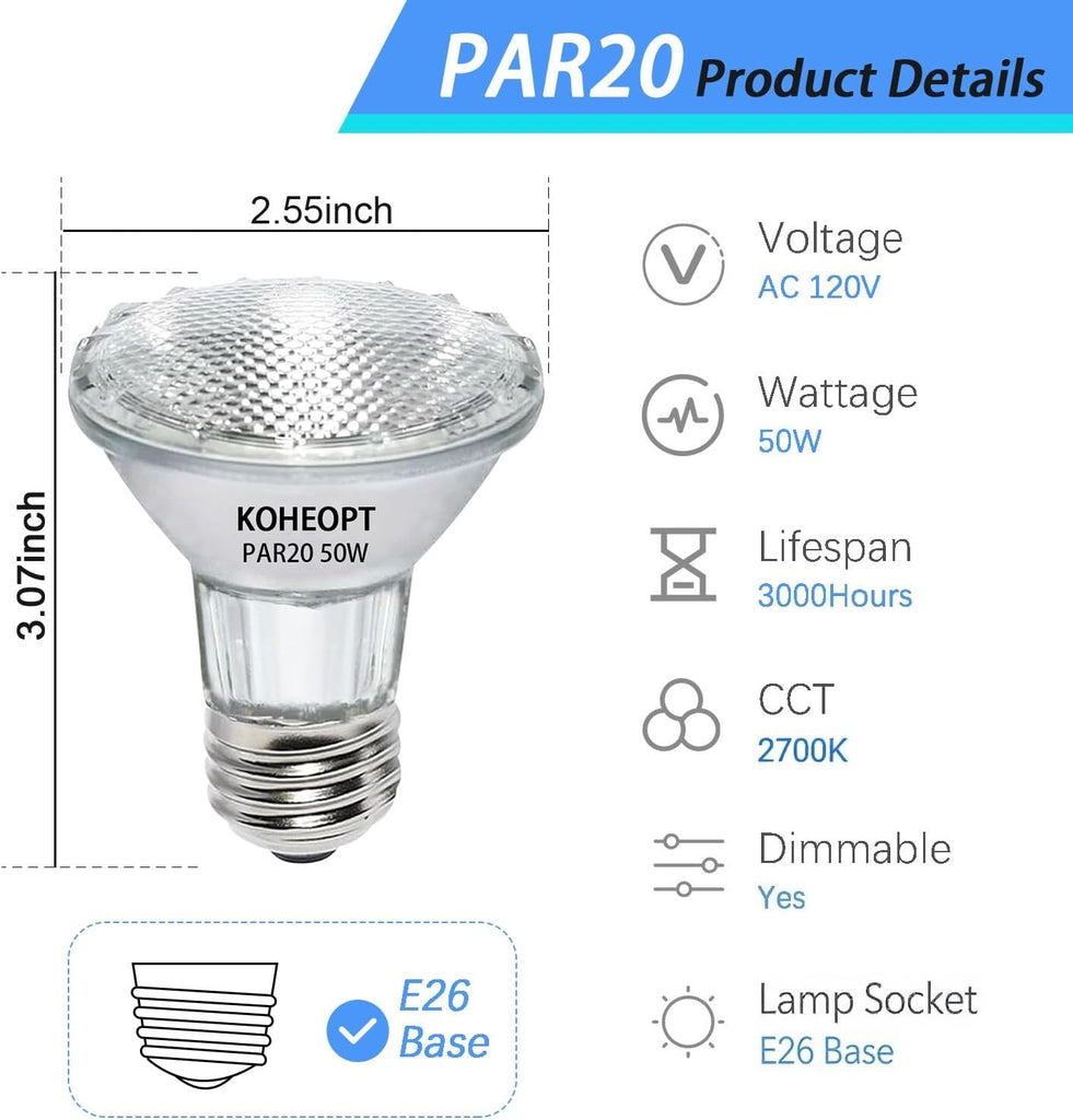 PAR20 Flood Bulbs, Dmimable Halogen fl25 Beam 50w 120v, 2700k Range Hood Light Bulbs,Eco Halogen Light Bulb Warm
