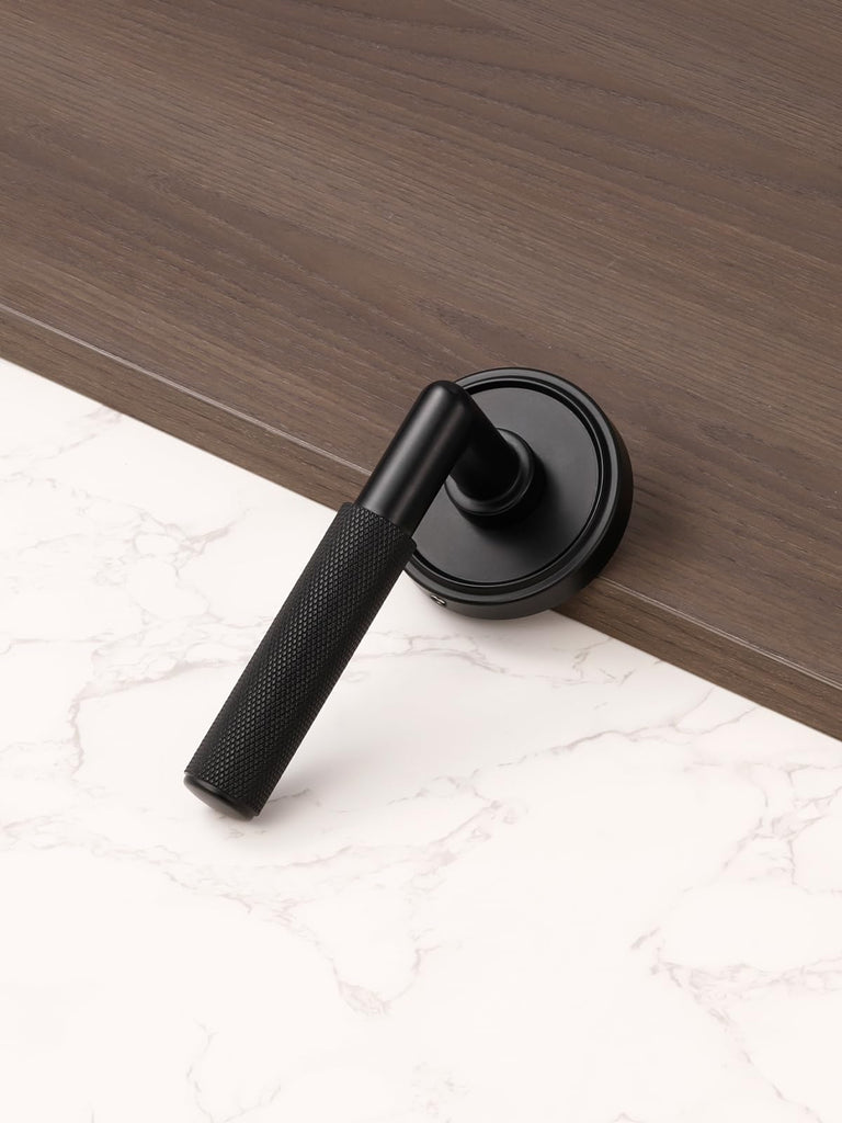 Knurled Door Lever Black Double Dummy Door Handle, 1 Pack