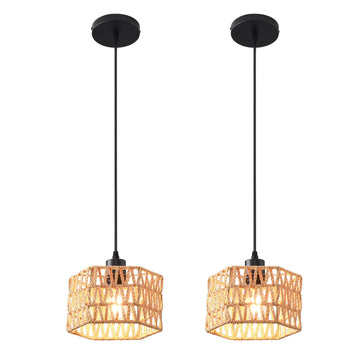 Boho Chandelier, Rattan Pendant Lights Kitchen Island, Farmhouse Pendant Lighting with Hand Woven Wicker Shade, Boho