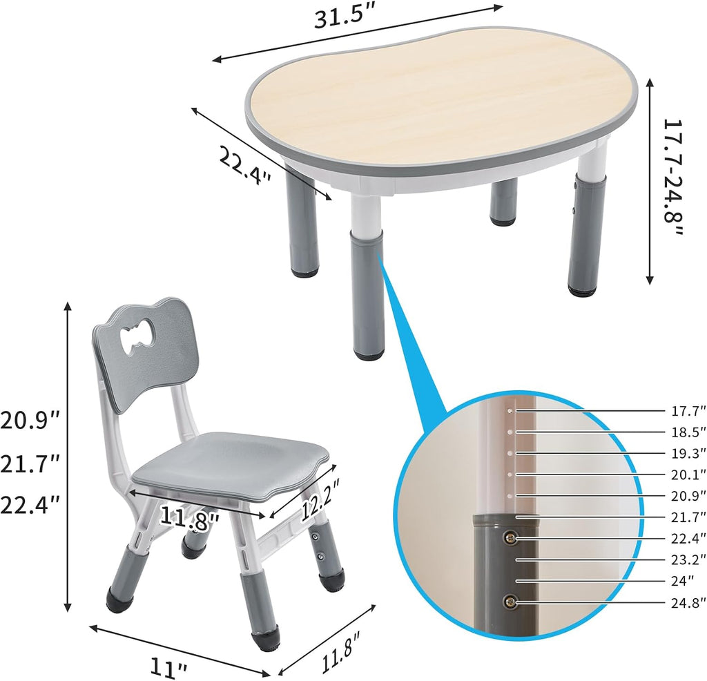 Kids Round Activity Table and Chairs Set, Height Adjustable Plastic Children Art Desk with 2 Seats, Kids Set Table Set