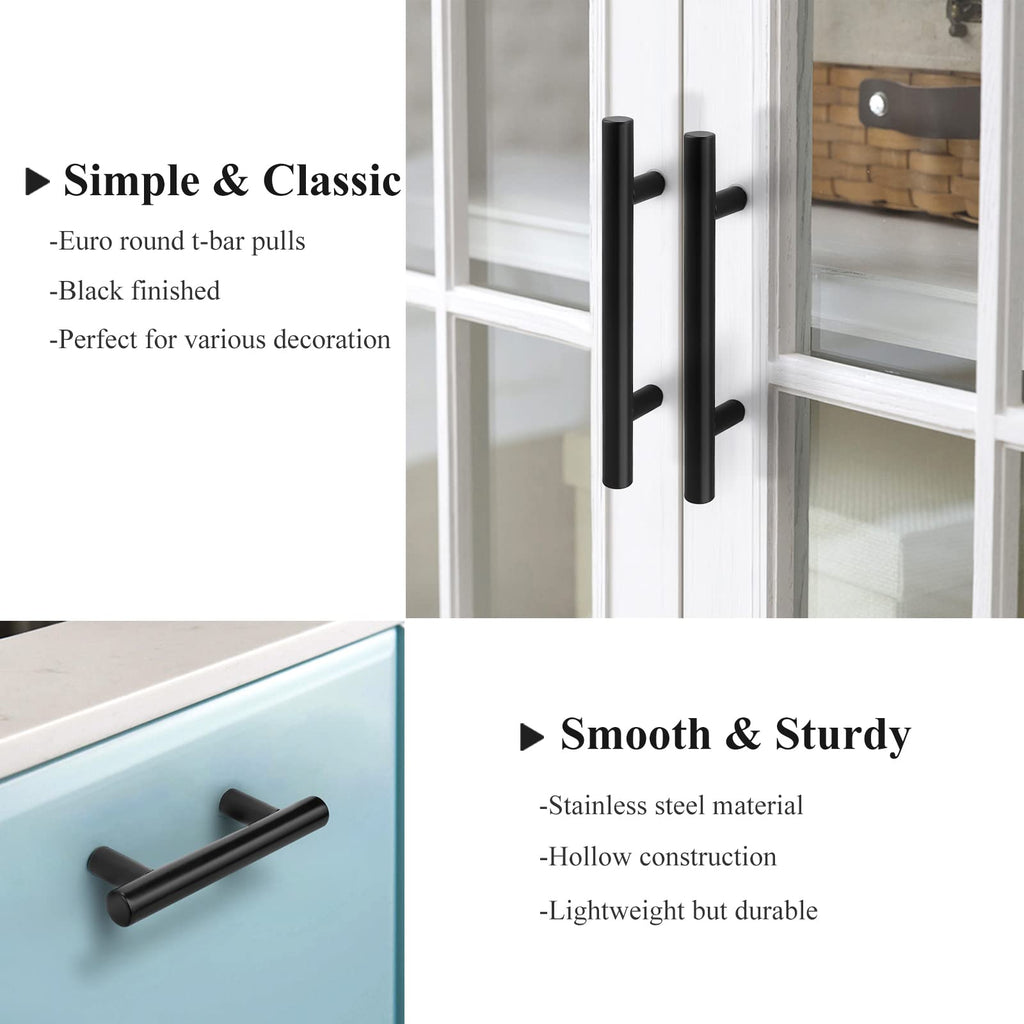 5 Pack 10" Center to Center Black Modern Cabinet Pulls Stainless Steel Cabinet Hardware Bedroom Drawer Pull Kitchen