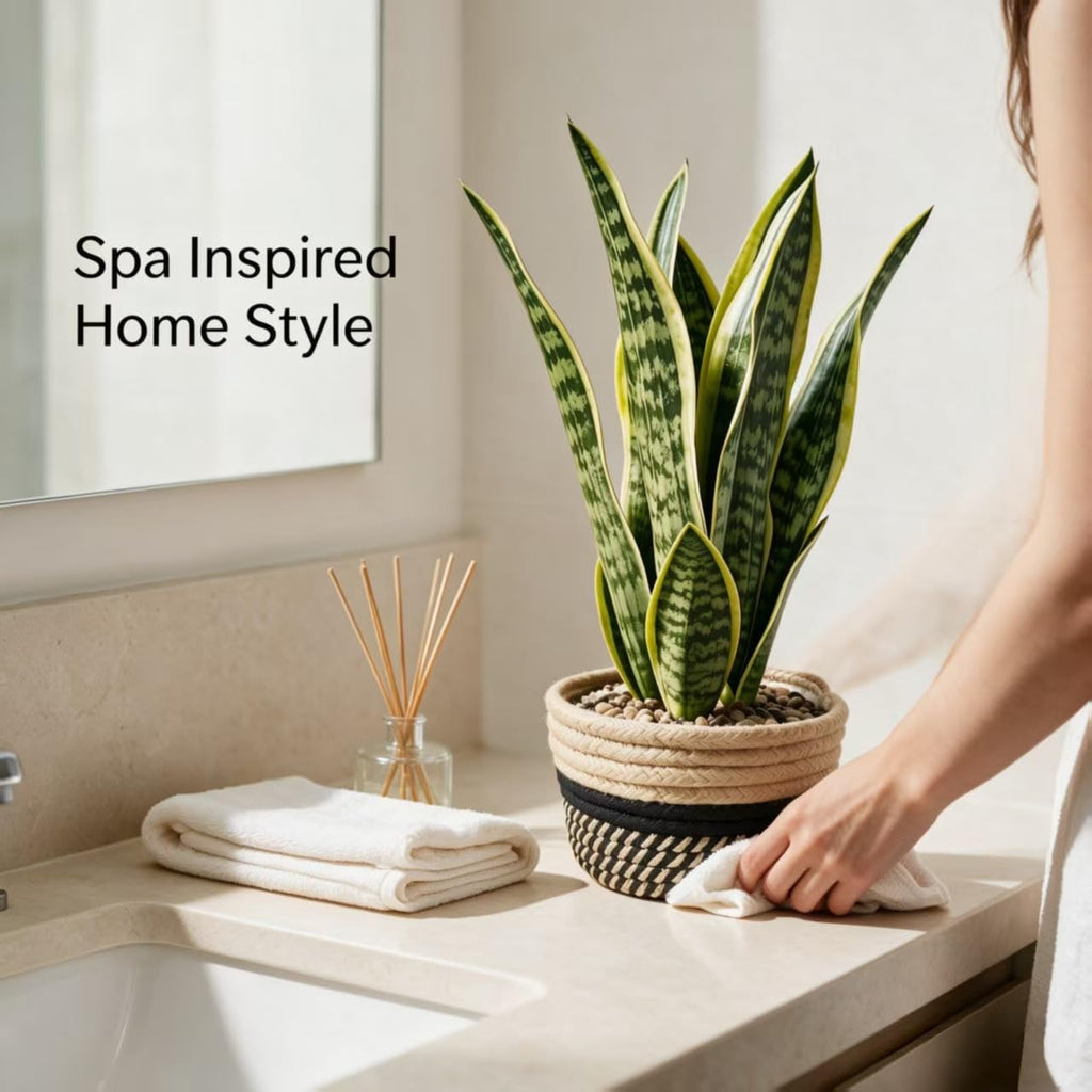 15" Artificial Snake Plant in Black Woven Planter Realistic Faux Sansevieria with Lush Green Leaves Modern Fake