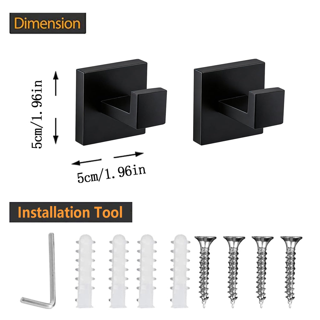 6 Piece Towel Hook - Bathroom Robe Hook - Matte Black