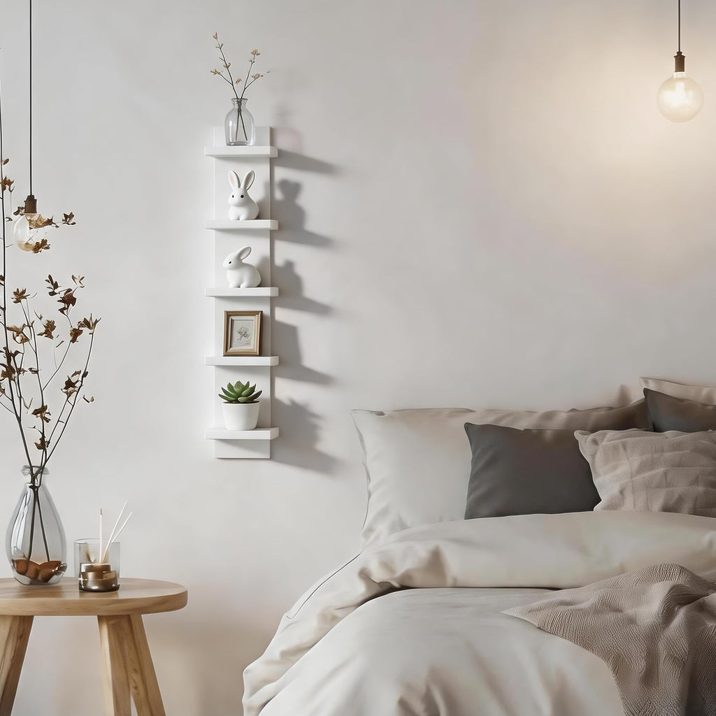 5 Tier Wall Shelf Unit, Small White Vertical Floating Shelf