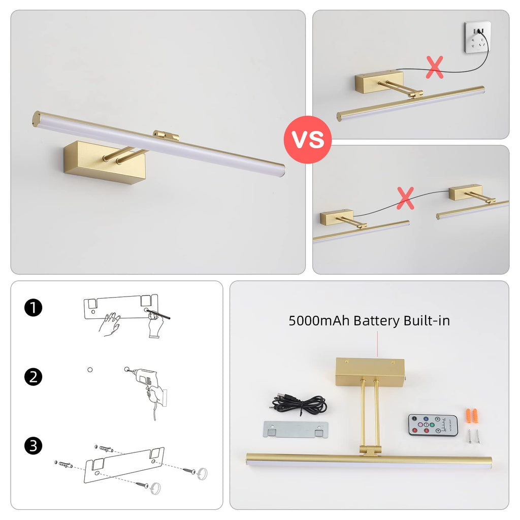 Battery Operated Picture Light,5200mAh Picture Lights for Wall with Remote,16 inch Art Light for Paintings, Gallery