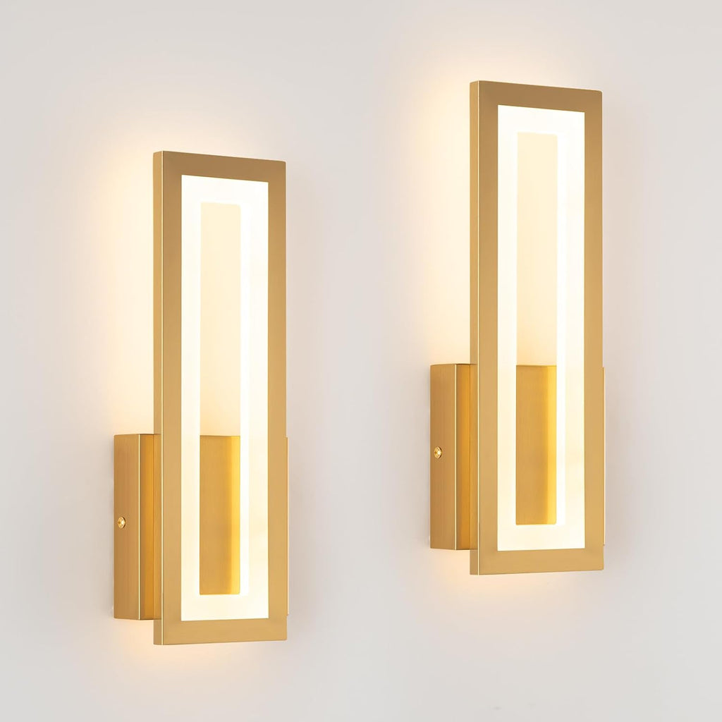 Modern LED Wall Sconces Set of 2, 3000K Warm White Led Wall Lighting Fixtures, Gold Minimalist Indoor Wall Lamp for