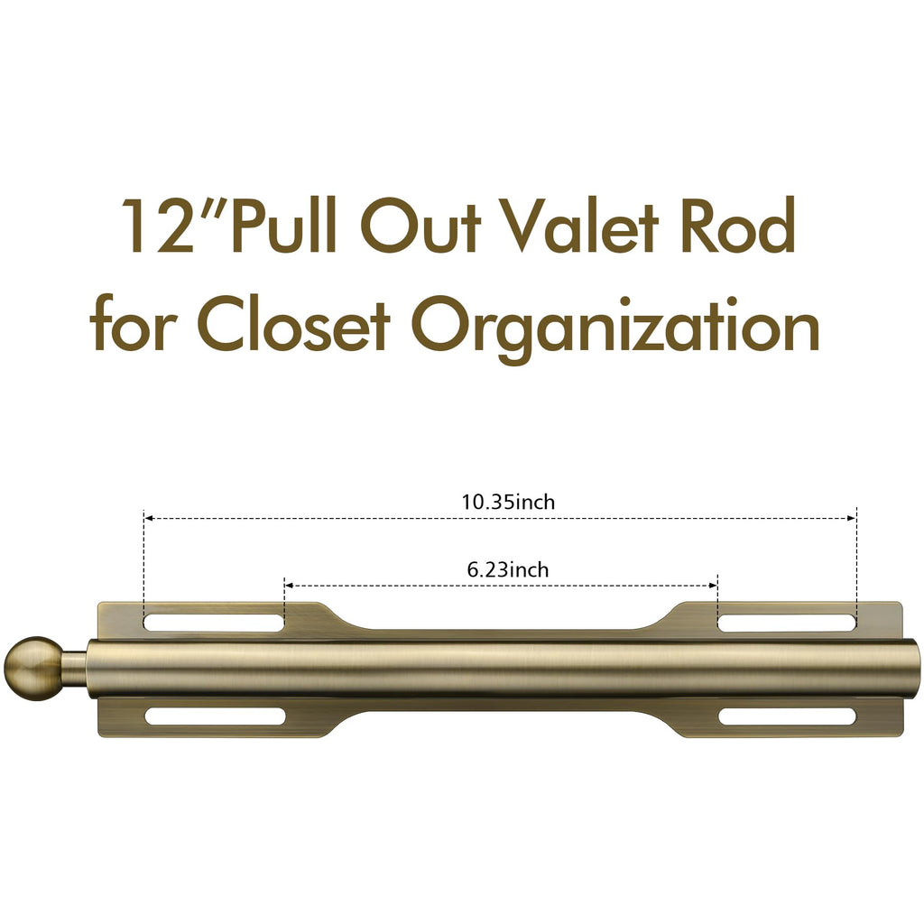 12" Valet Rod for Closet Pull Out (2 Pack, Antique Brass)