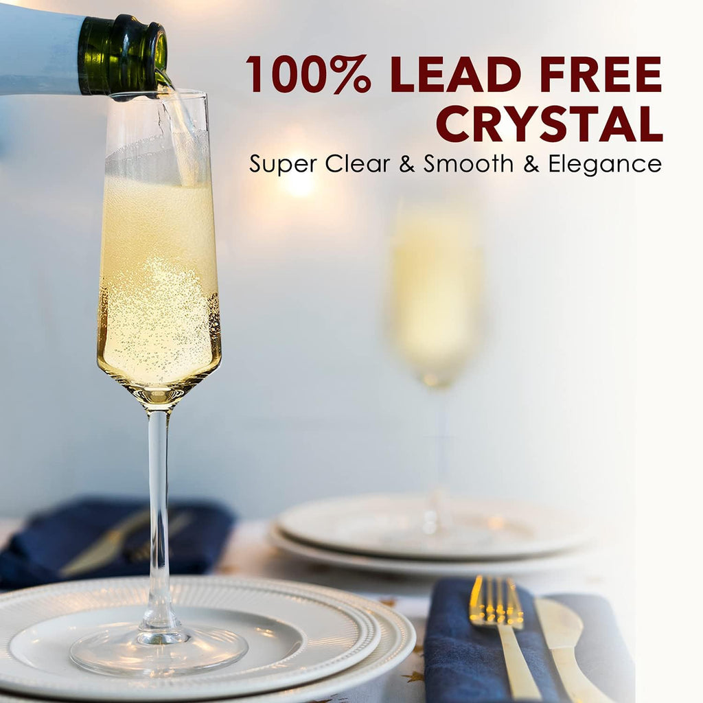 Champagne Flutes Set of 6 Hand Blown Crystal Champagne Glasses Hand Crafted by Artisans Premium Crystal Gift for