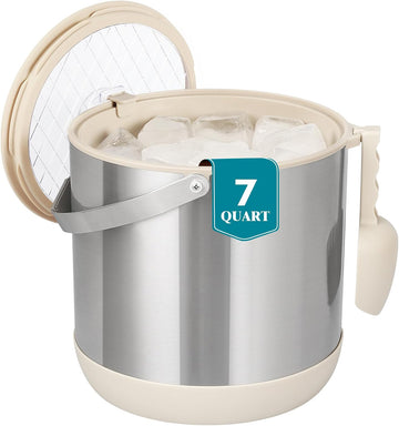 6.8L/7QT Large Insulated Ice Bucket with Lid & Scoop, Keeps Frozen Longer
