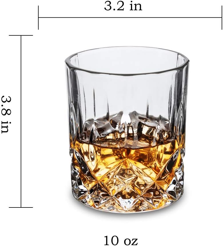 Old Fashioned Whiskey Glasses with Luxury Box - 10 Oz Rocks Barware For Scotch, Bourbon, Liquor and Cocktail Drinks