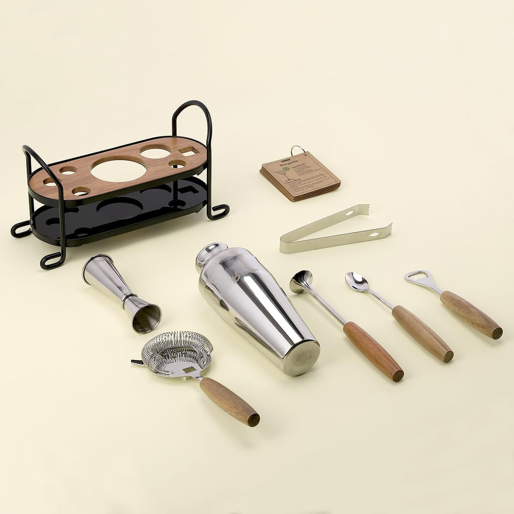 Cocktail Shaker Set with Stand, Mixology Bartender Kit for Drink Mixing | Mixology Set with 7 Bar Set Tools Cocktail - Set of 9