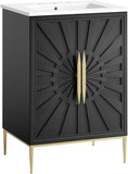 24-Inch Modern Bathroom Vanity Cabinet, White and Black Finish