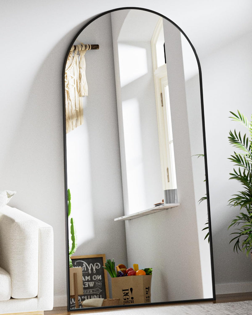 71" x 30" Arch Floor Length Mirror with Stand, Black