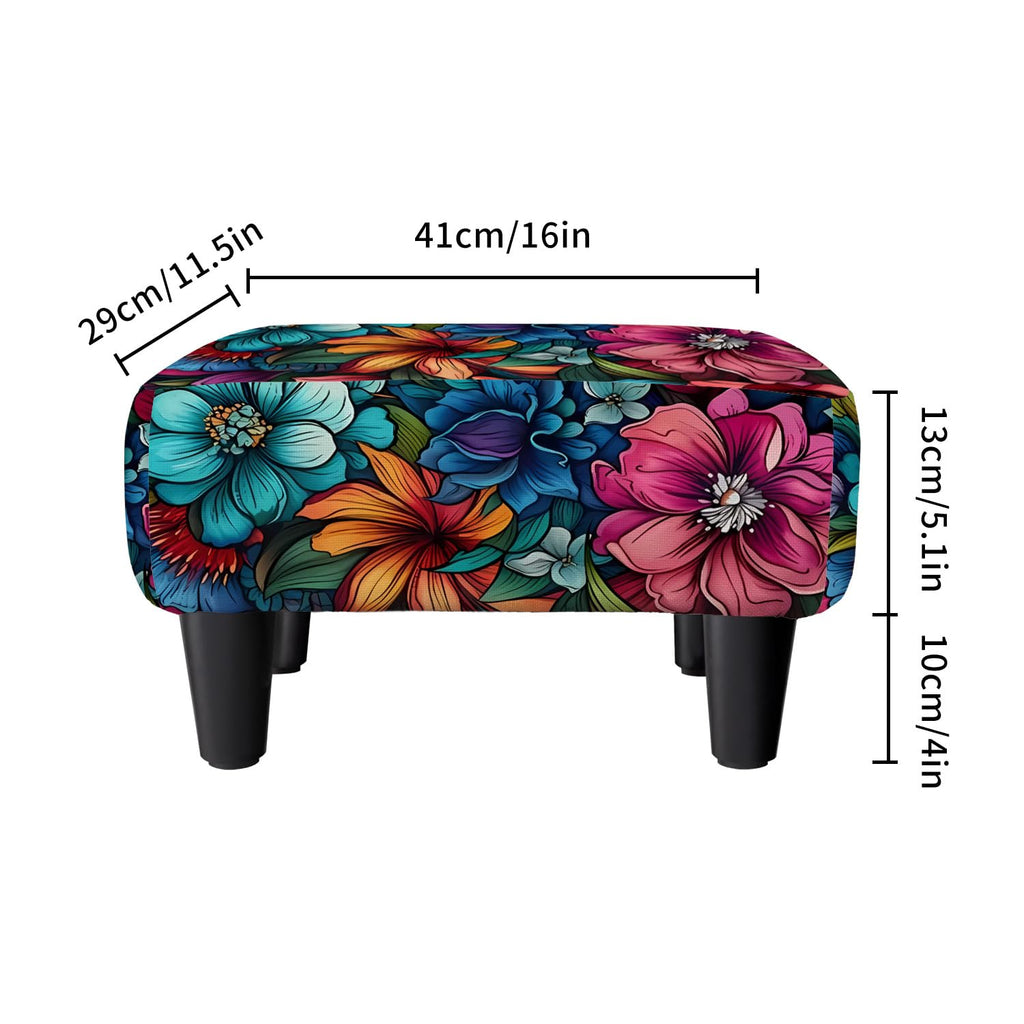 Flower Small Foot Stool Ottoman, Vintage Floral Linen Footrest for Couch