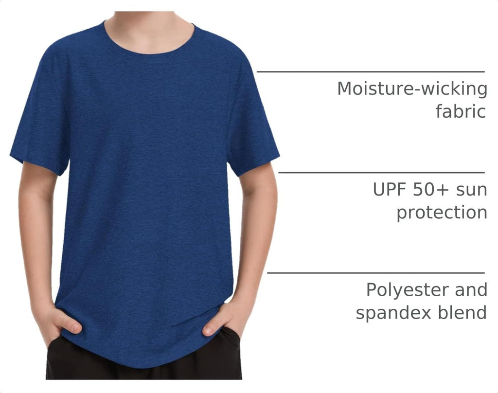 5/6 Pack Youth Boys Athletic Shirts Short Sleeve Quick Dry Active Tops