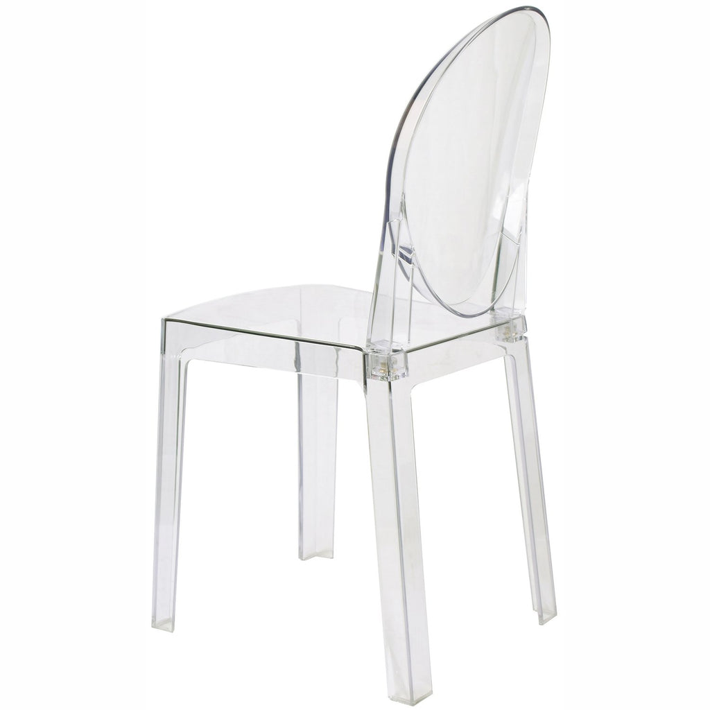 Clear Ghost Dining Chair with Oval Back | Transparent Acrylic Accent Side Chair, Vanity, or Event Seating | Non