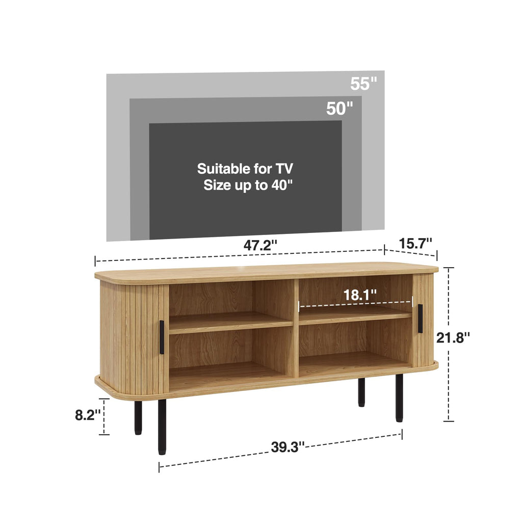 47''W Modern TV Stand Cabinet with Storage for TVs up to 60 Inch, Fluted TV Entertainment Center with Slatted Tambour