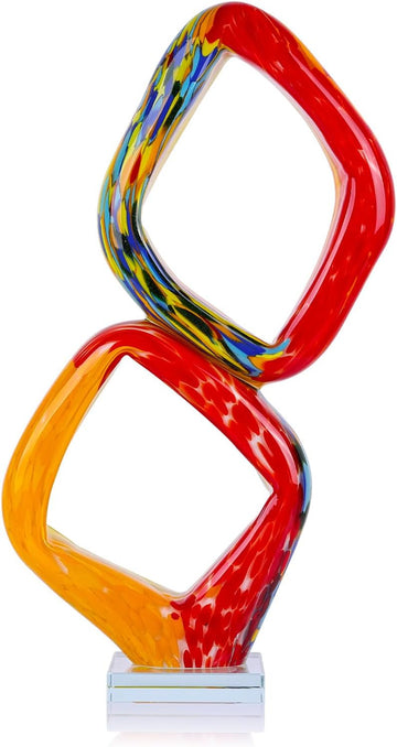 17.7in Tall Abstract Orange Glass Sculpture Large Hand Blown Handblown Statue Decor Living Room Shelf