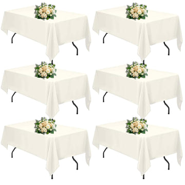 Ivory 6 Pack Polyester Table Cloth 60 x 84 Inch, Rectangle Tablecloths for 6 Foot Tables Washable Table Cloth for